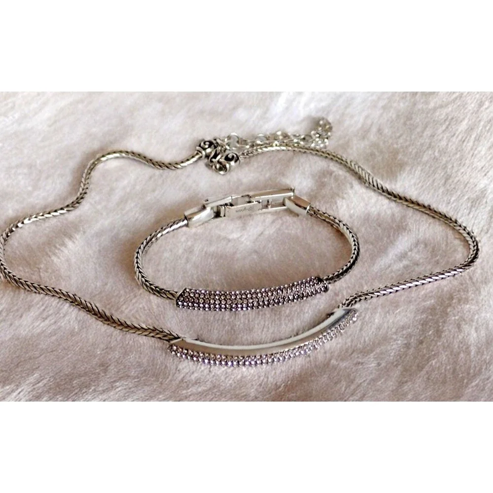 Brighton Meridian Blaze Collar Necklace & Bracelet Set Silver Tone Chain Crystal